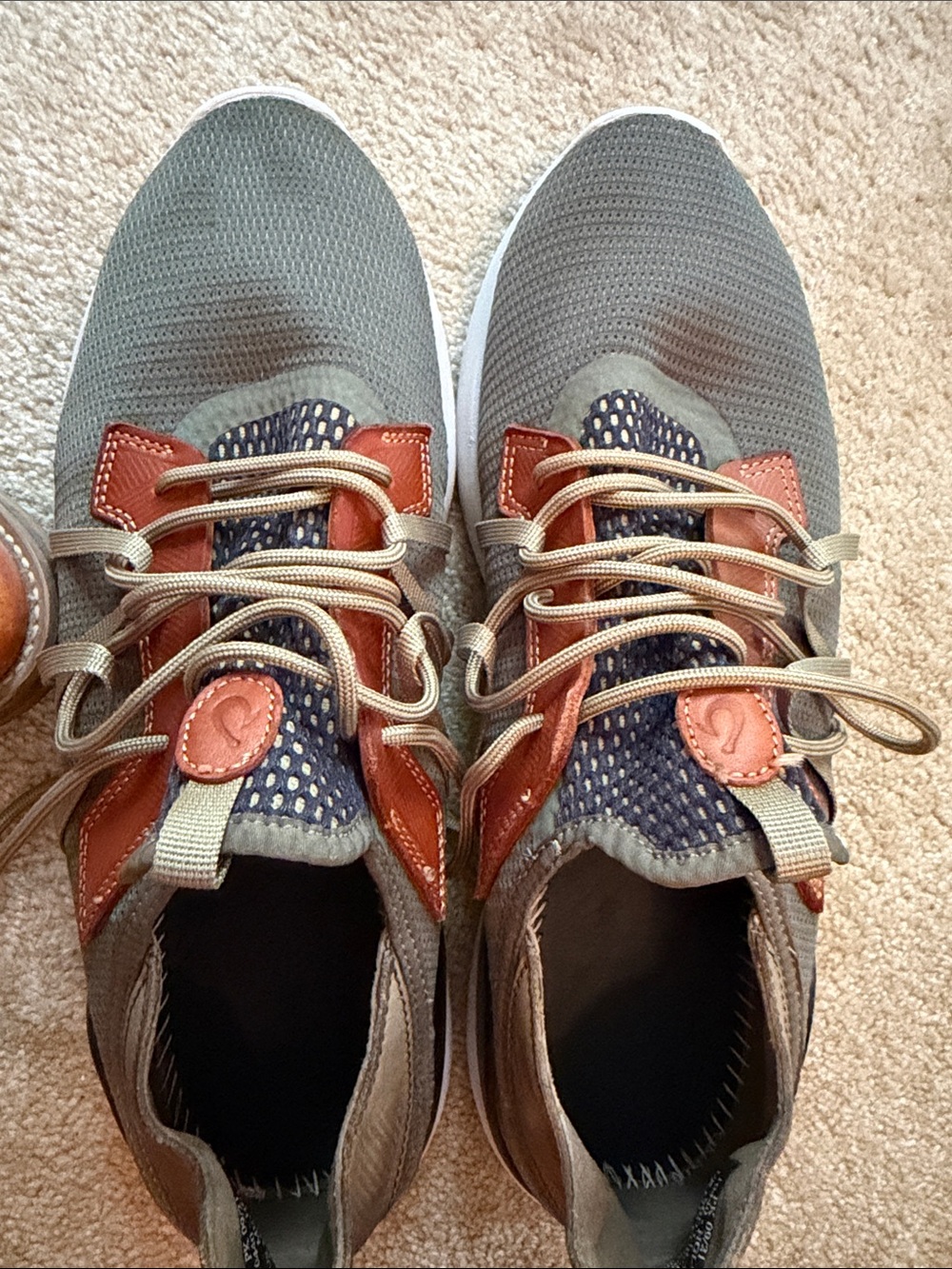 OluKai Olive Green and Brown Lace-Up Athletic Sneakers - Picture 2 of 6